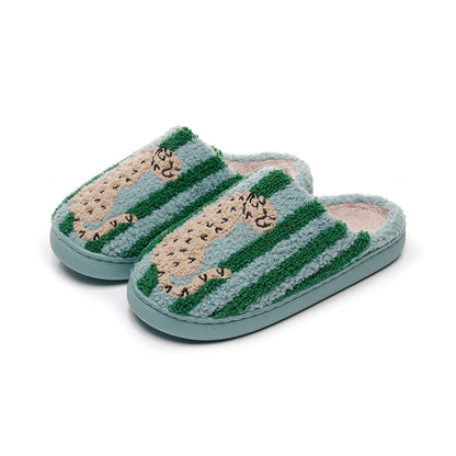 Striped Leopard Print Plush Slippers