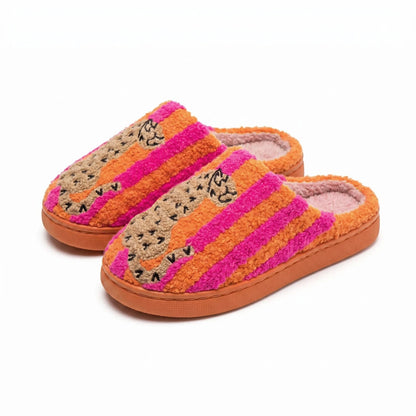 Striped Leopard Print Plush Slippers