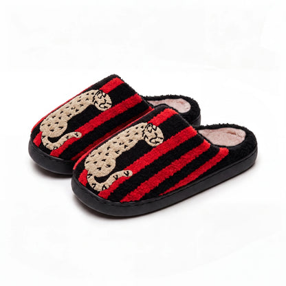 Striped Leopard Print Plush Slippers