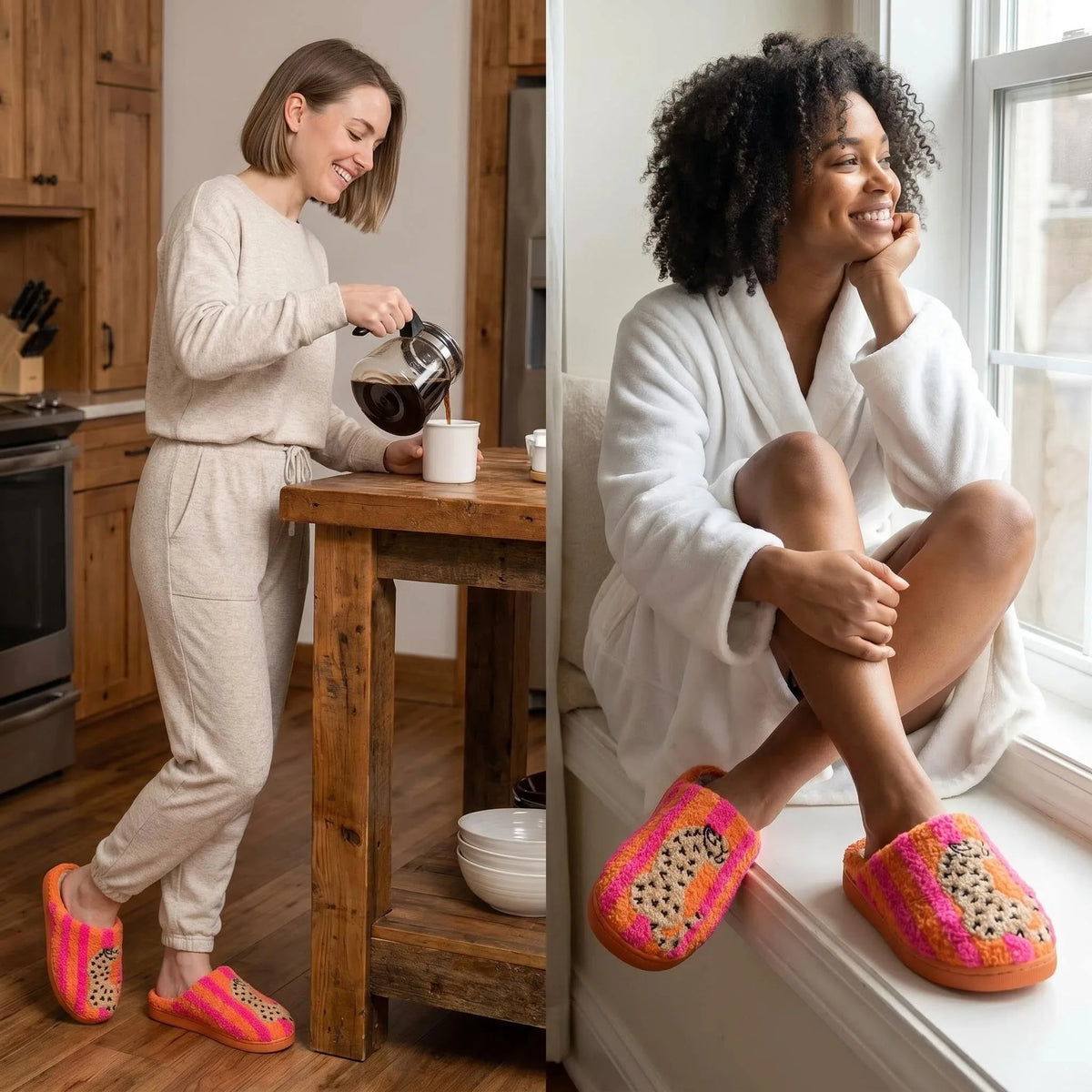 Striped Leopard Print Plush Slippers